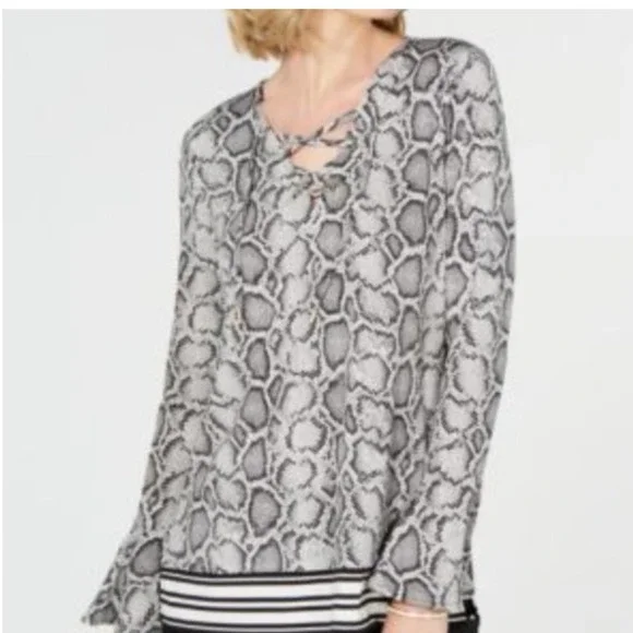 Michael Kors Long Sleeve Snake Print Lace Up Top Women Size M - Picture 1 of 4